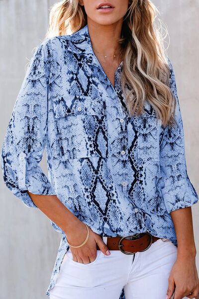 Pockted Printed Button Up Shirt